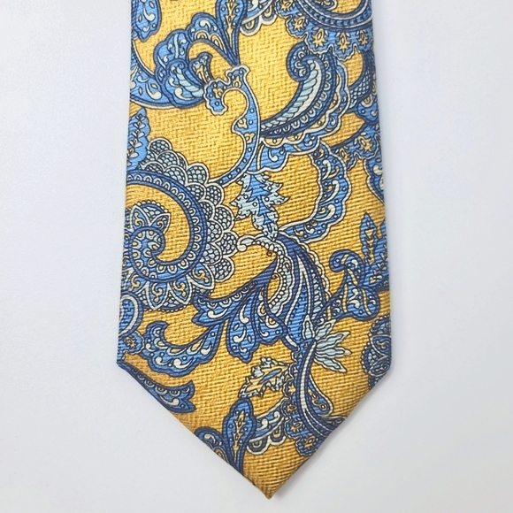 Joseph abboud designer silk classic Paisley gold and blue tie retail $125 - Picture 2 of 4
